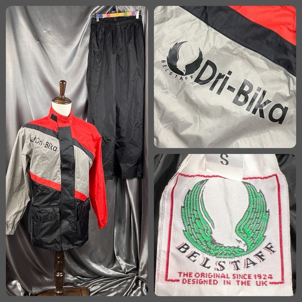 Vintage Belstaff Bika Rain Nylon Moto Suit Retro 2 Piece Storage Fanny Bag‎ Sz S